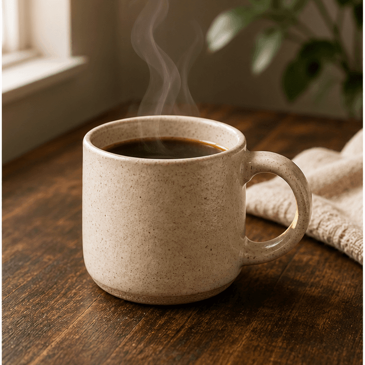 Ceramic mug shown in use